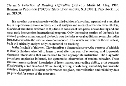 Review of Marie Clay’s Early Detection of Reading Difficulties